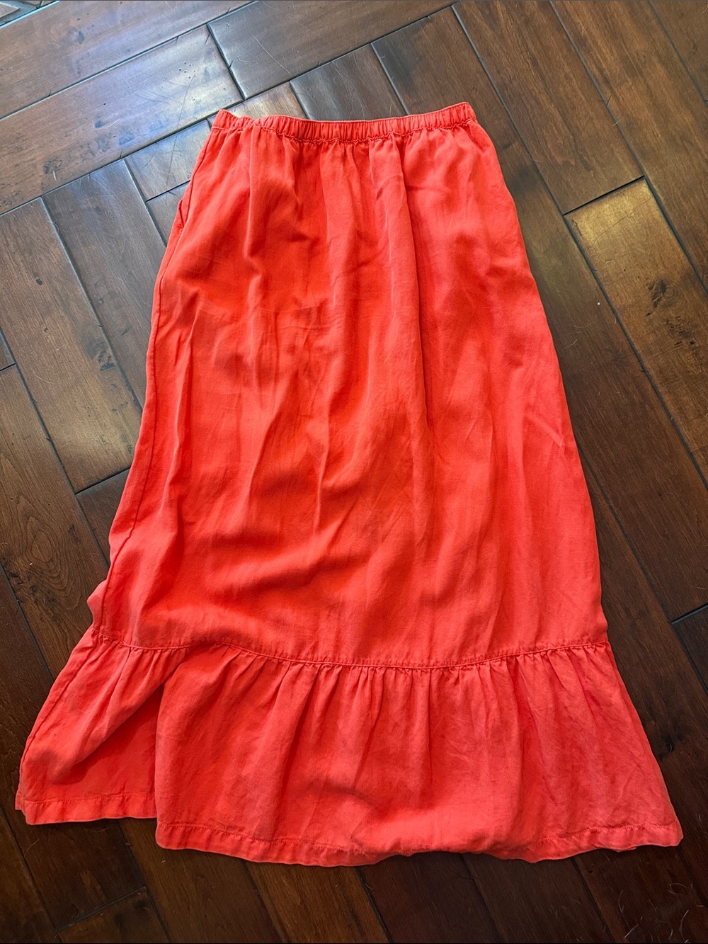 Calypso Linen Women’s Red Ruffled Hem Midi Skirt